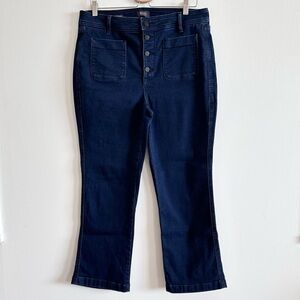 NYDJ Marilyn straight button front patch pocket dark wash crop straight jeans